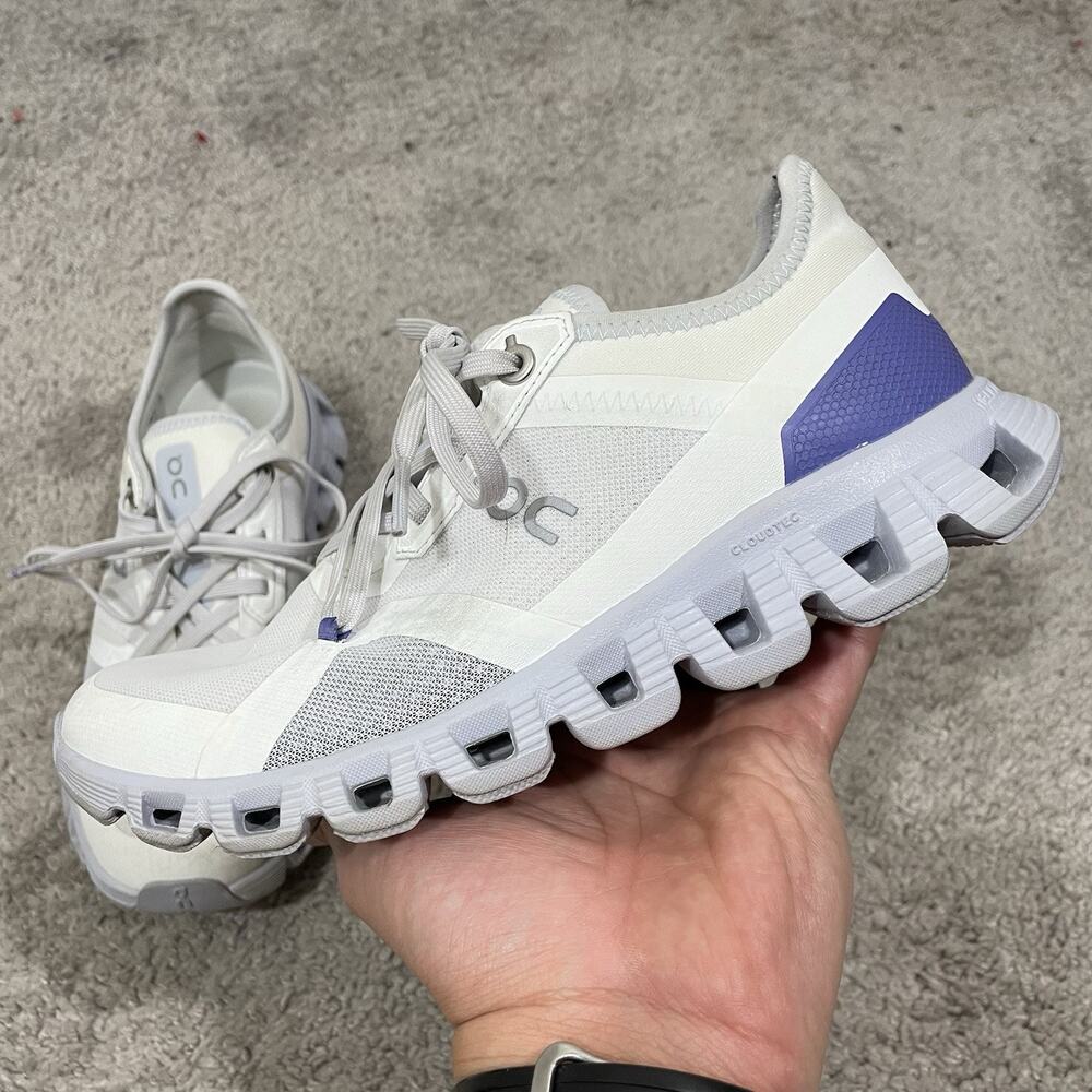 On Running Cloud Athletic Shoes in White with Light Purple Accents - Picture 4 of 9